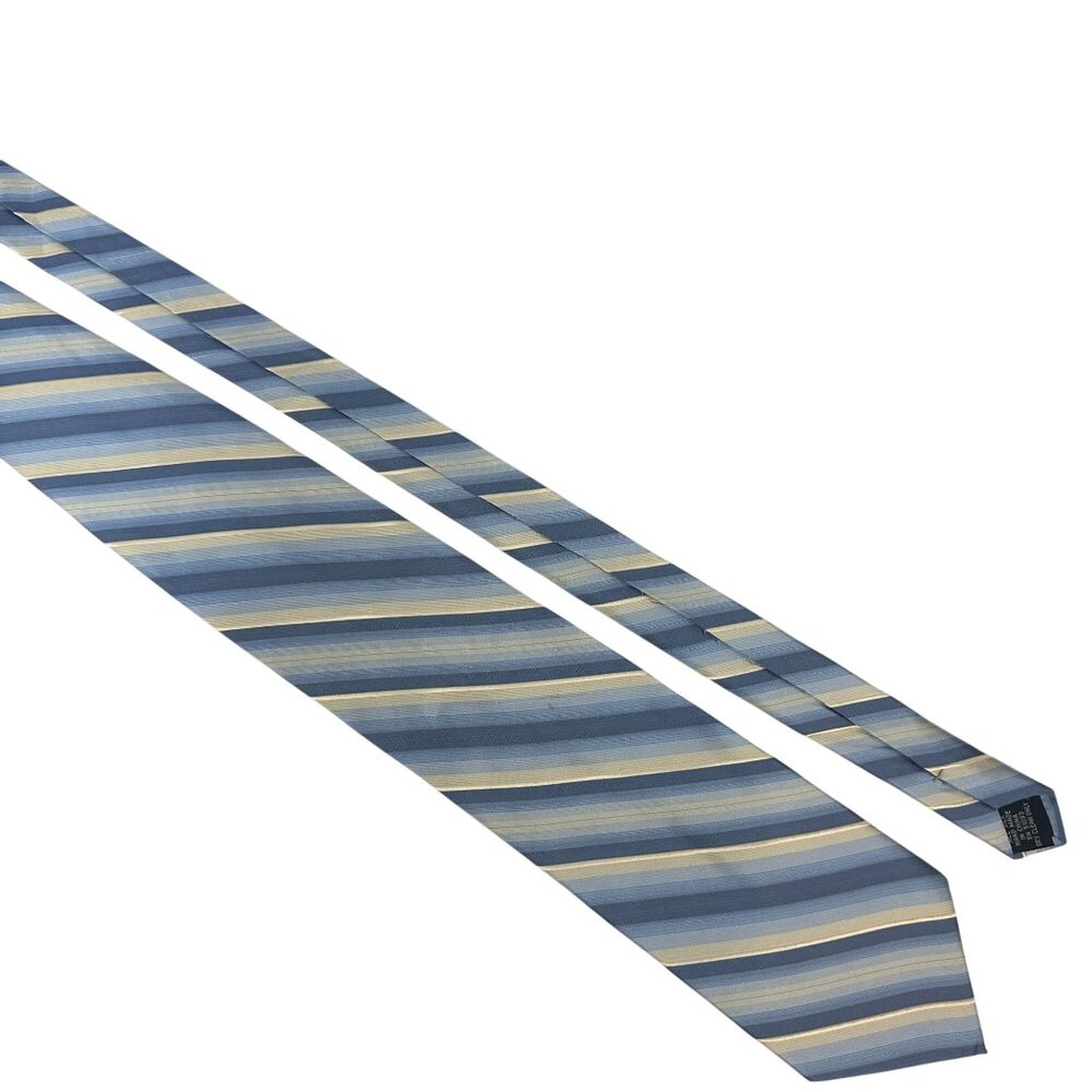 Stafford Mens Blue And Yellow Striped Silk Tie Hand Made Classic Necktie